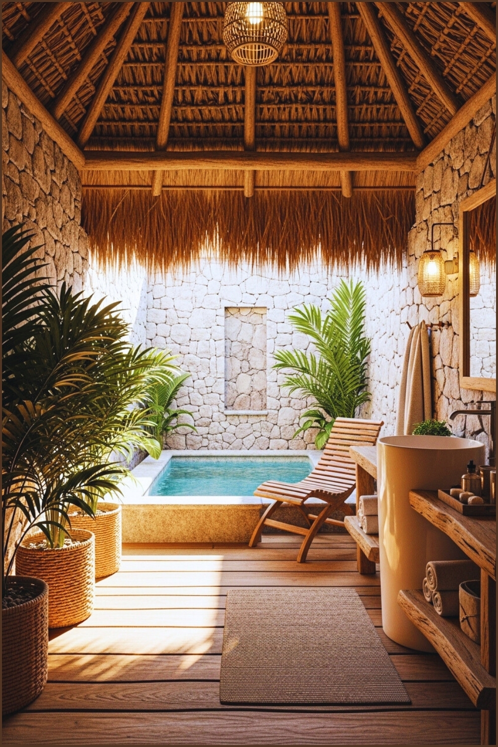 Tulum Style Tropical Outdoor Bathroom With A Small
