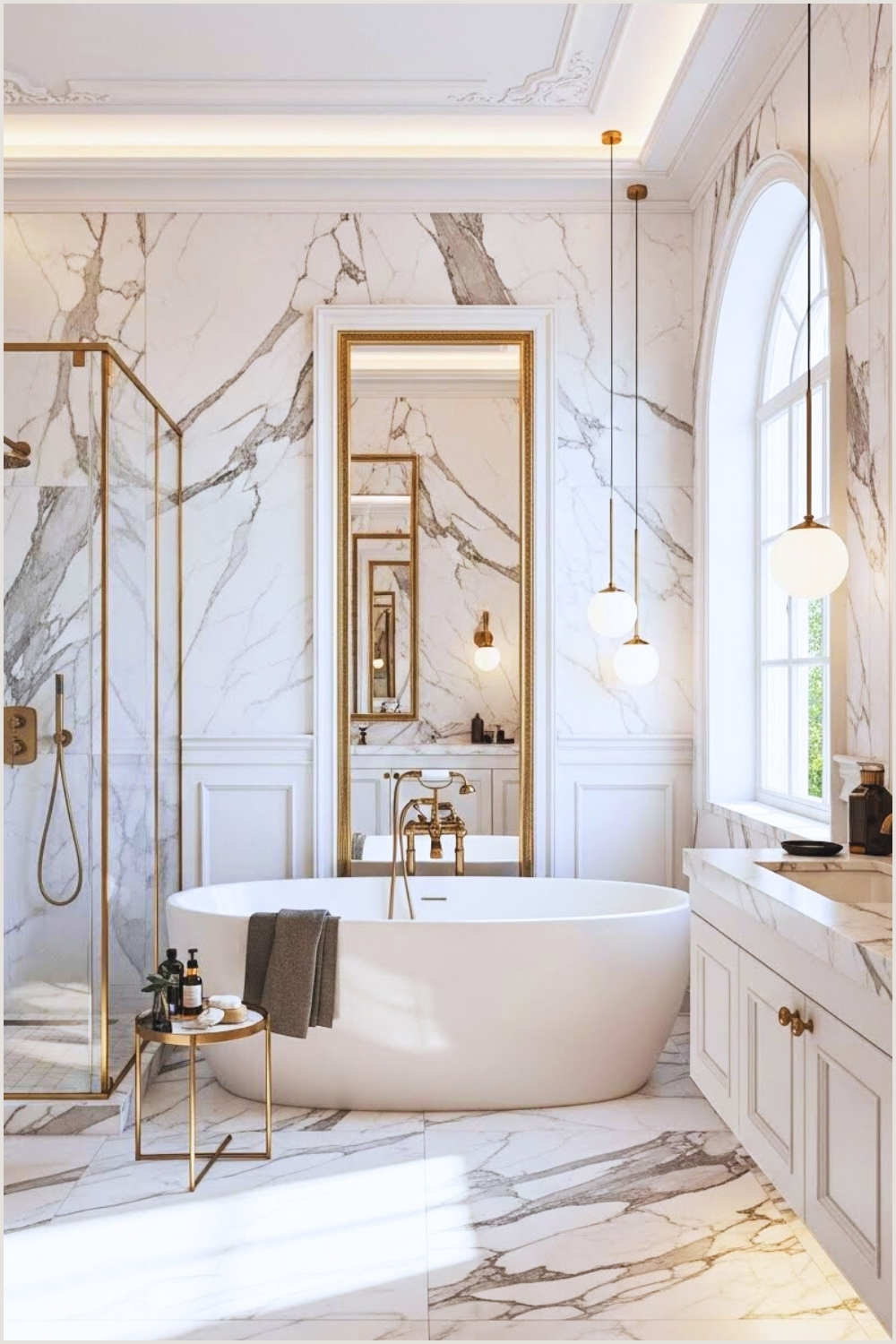 Ultra Luxury Bathroom With Dramatic White Marble Walls