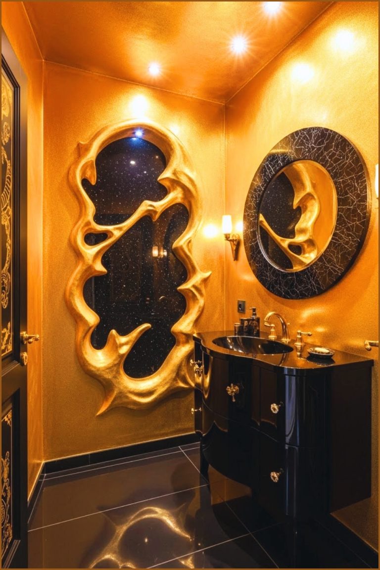 Ultra Luxury Surreal Powder Room With Shimmering Gold