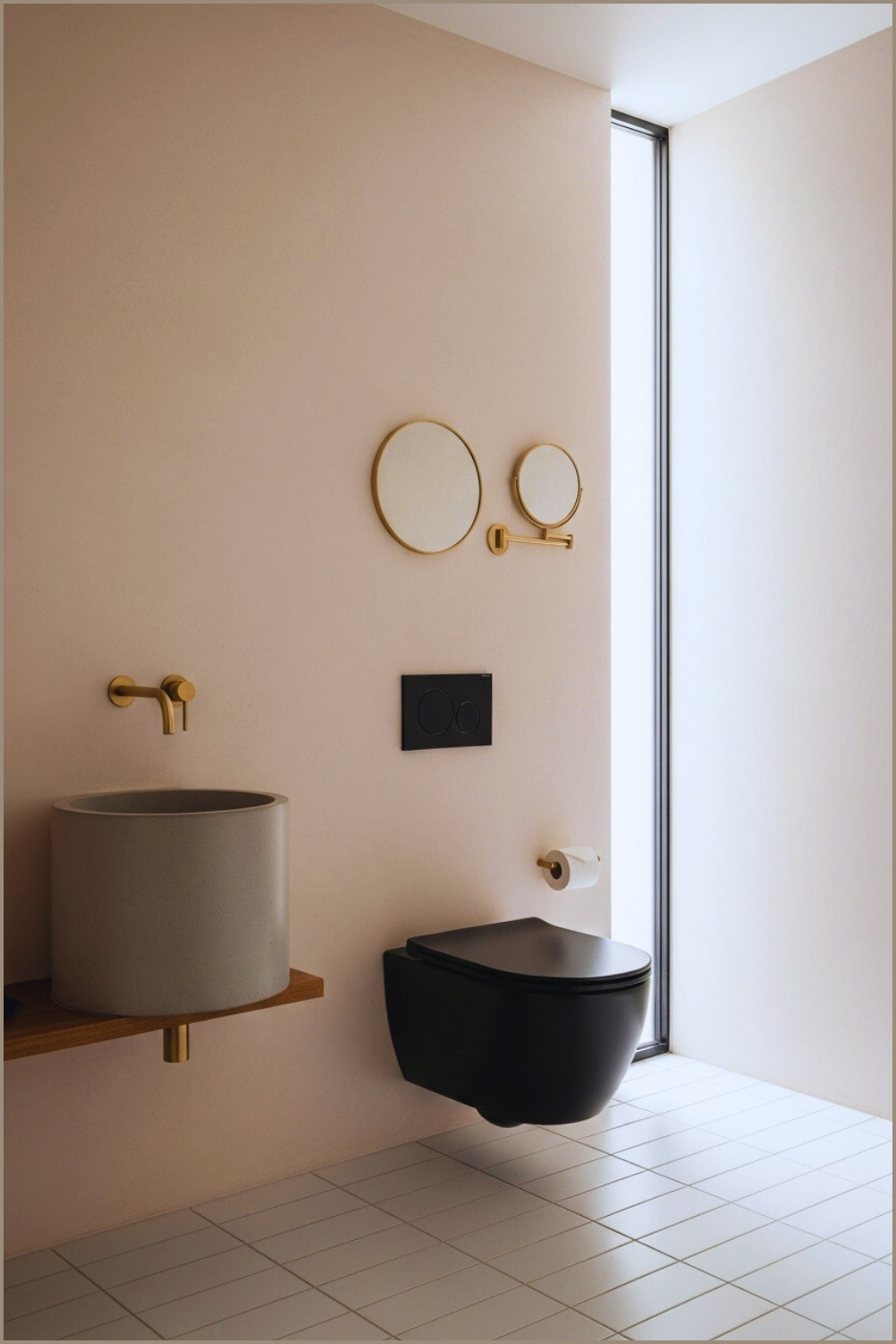 Ultra Minimal Bathroom With Floating Black Toilet
