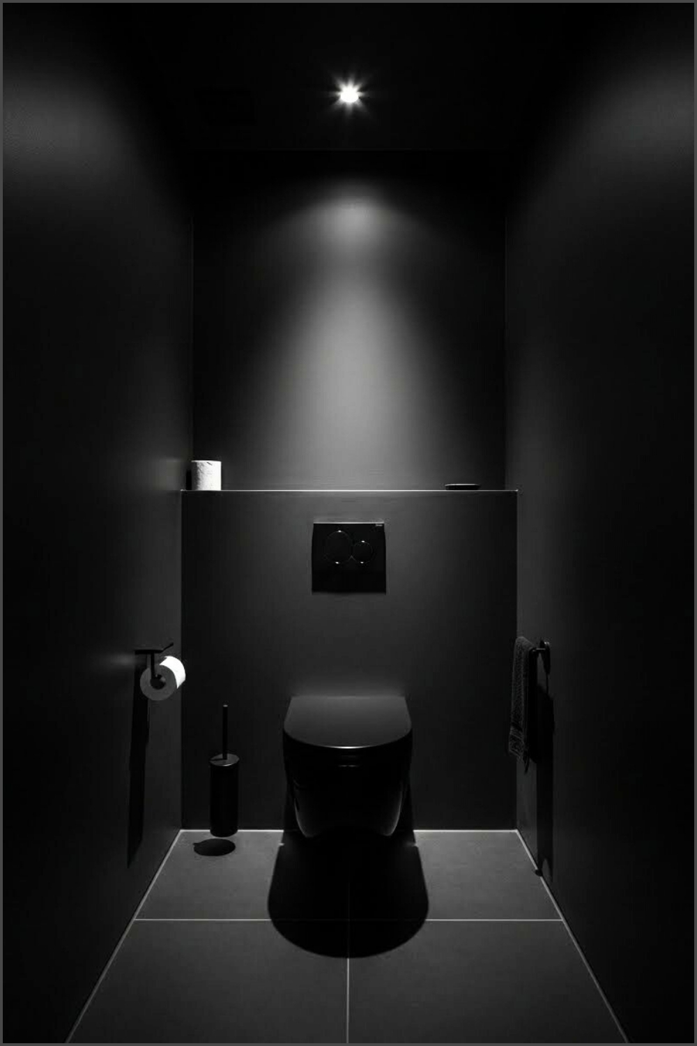 Ultra Minimal Matte Black Toilet Room Deep Black Walls