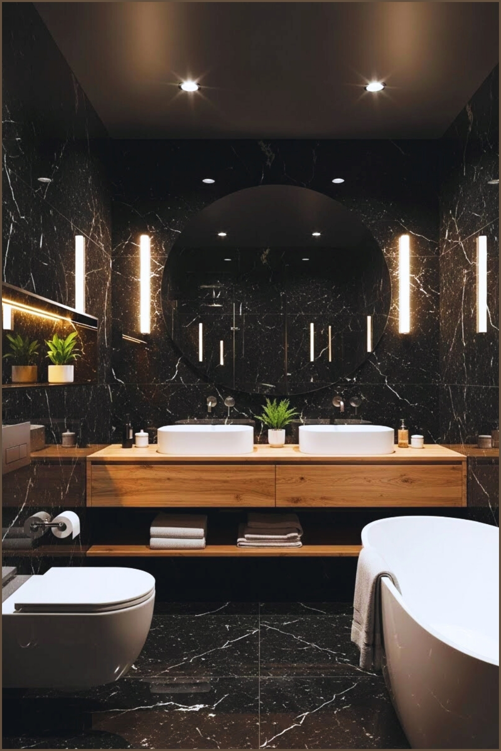 Ultra Modern Luxury Bathroom With Black Marble Walls