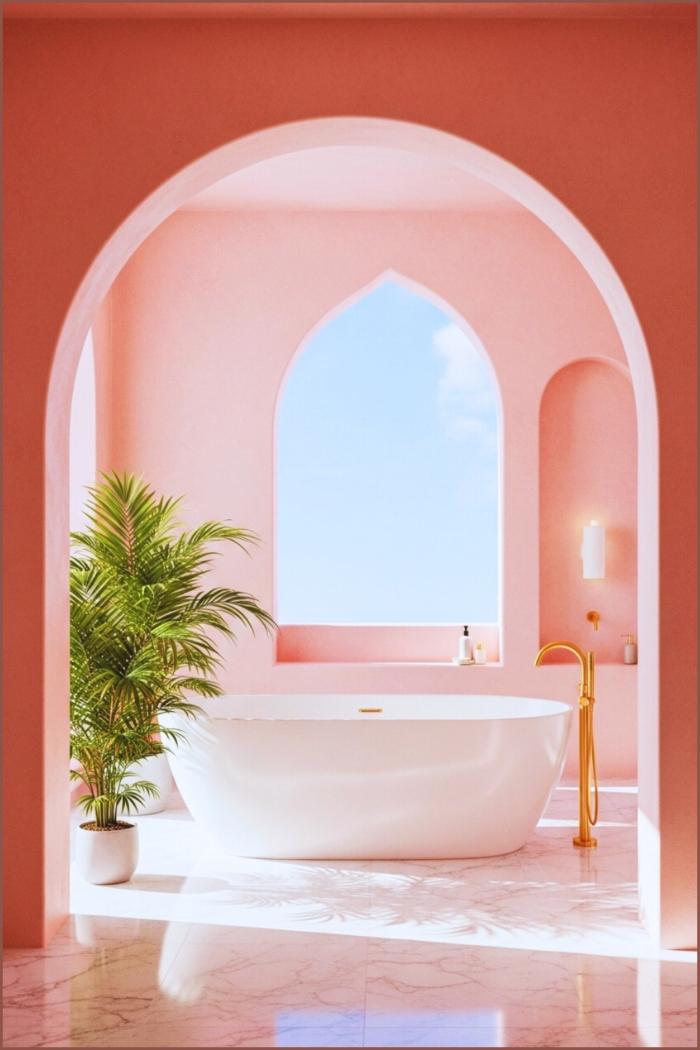 Ultra Modern Serene Bathroom With Soft Pink Plaster Walls