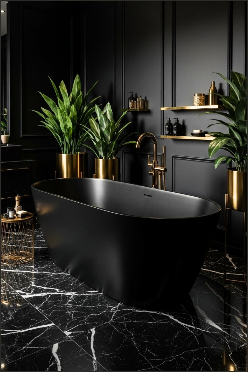 Ultra-luxury Black Bathroom, Matte Black Freestanding Tub