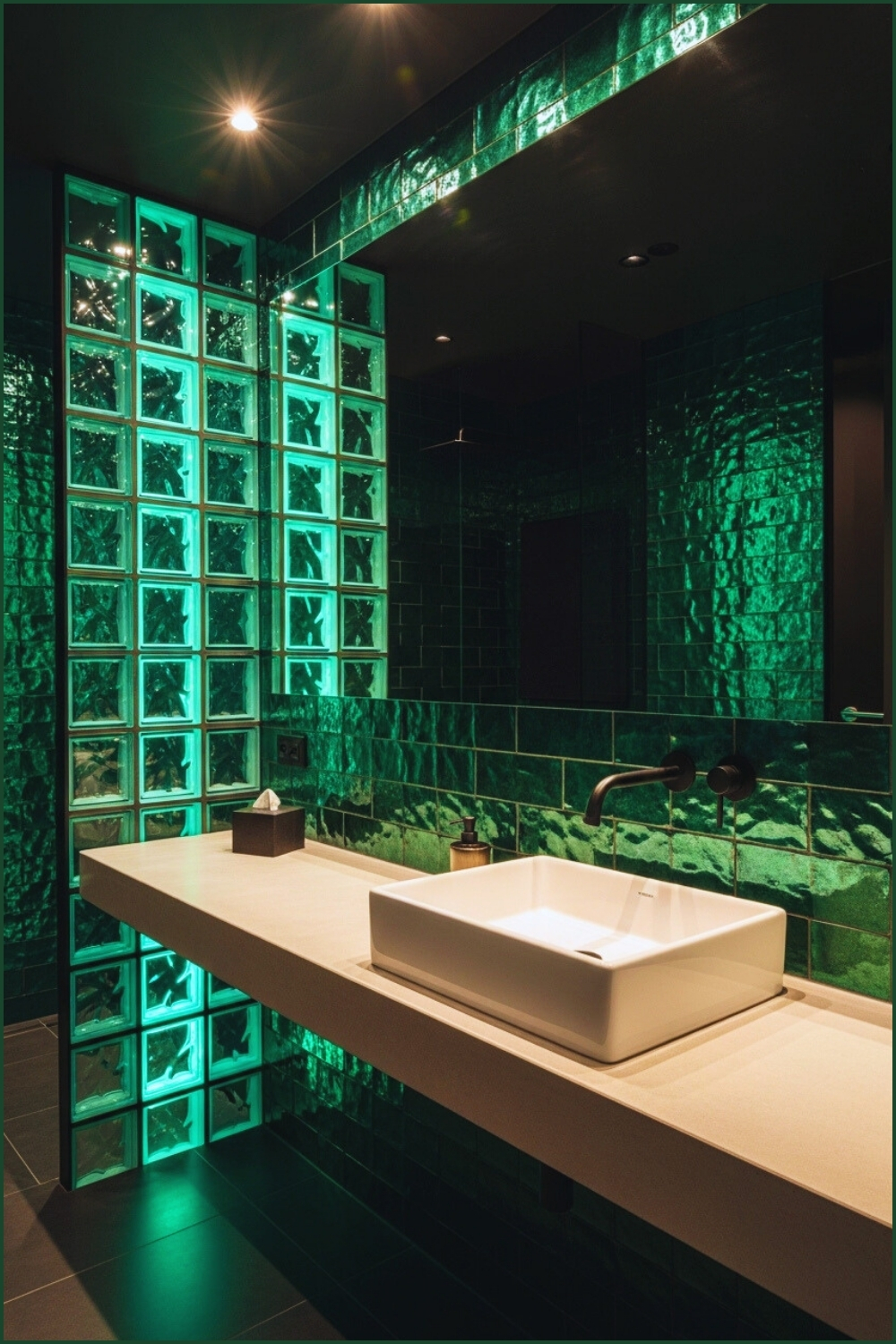 Ultra-modern Bathroom With Emerald Green Textured Tiles