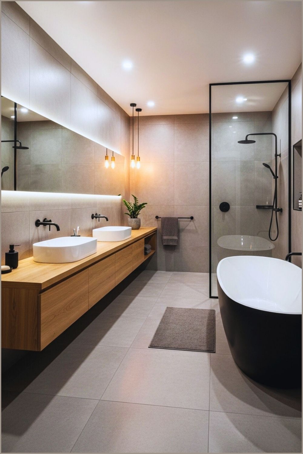 Ultra-modern Bathroom With Large Matte Gray Stone Tiles