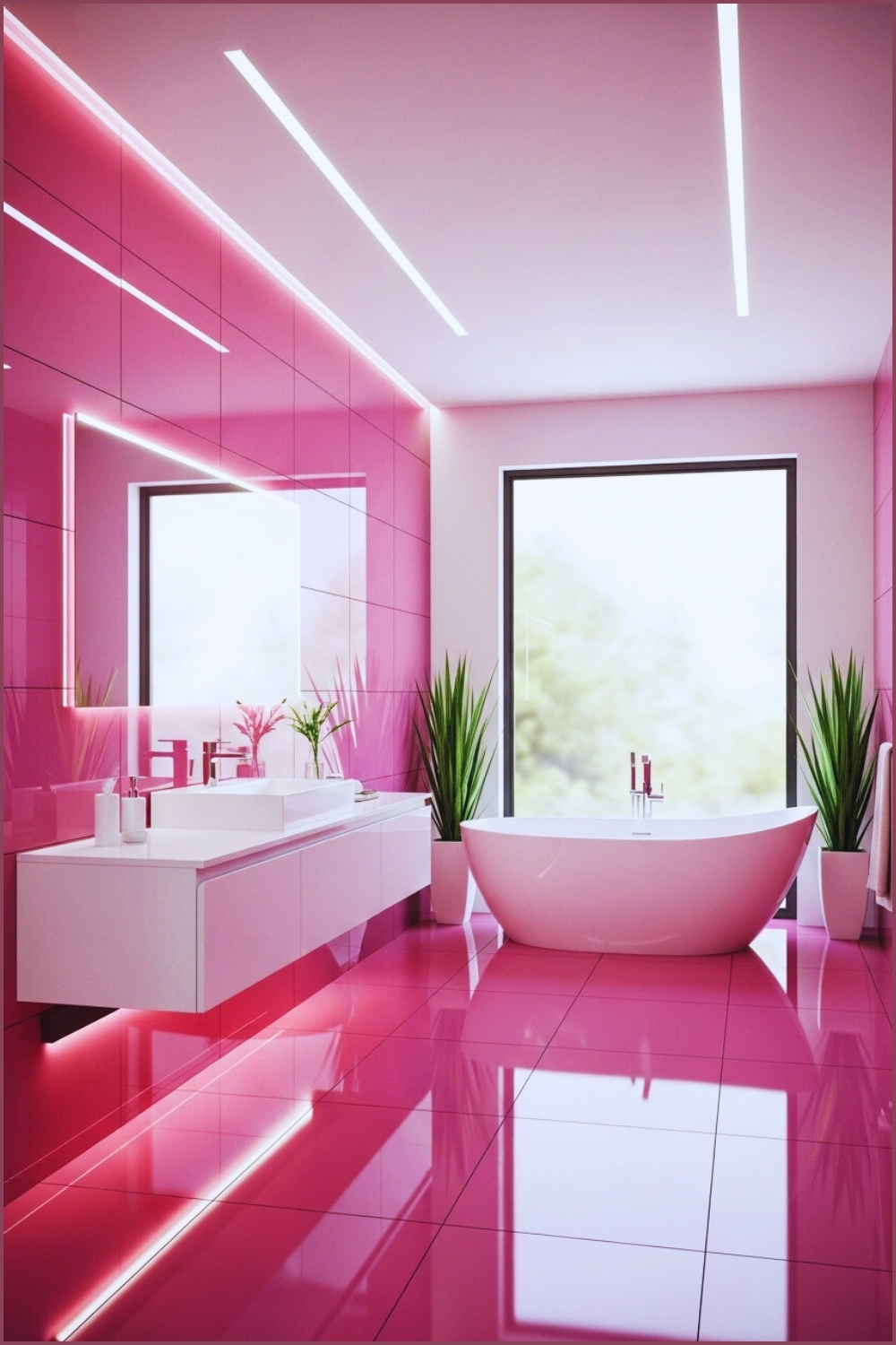 Ultra-modern Glossy Pink Bathroom With Sleek Reflective Tiles