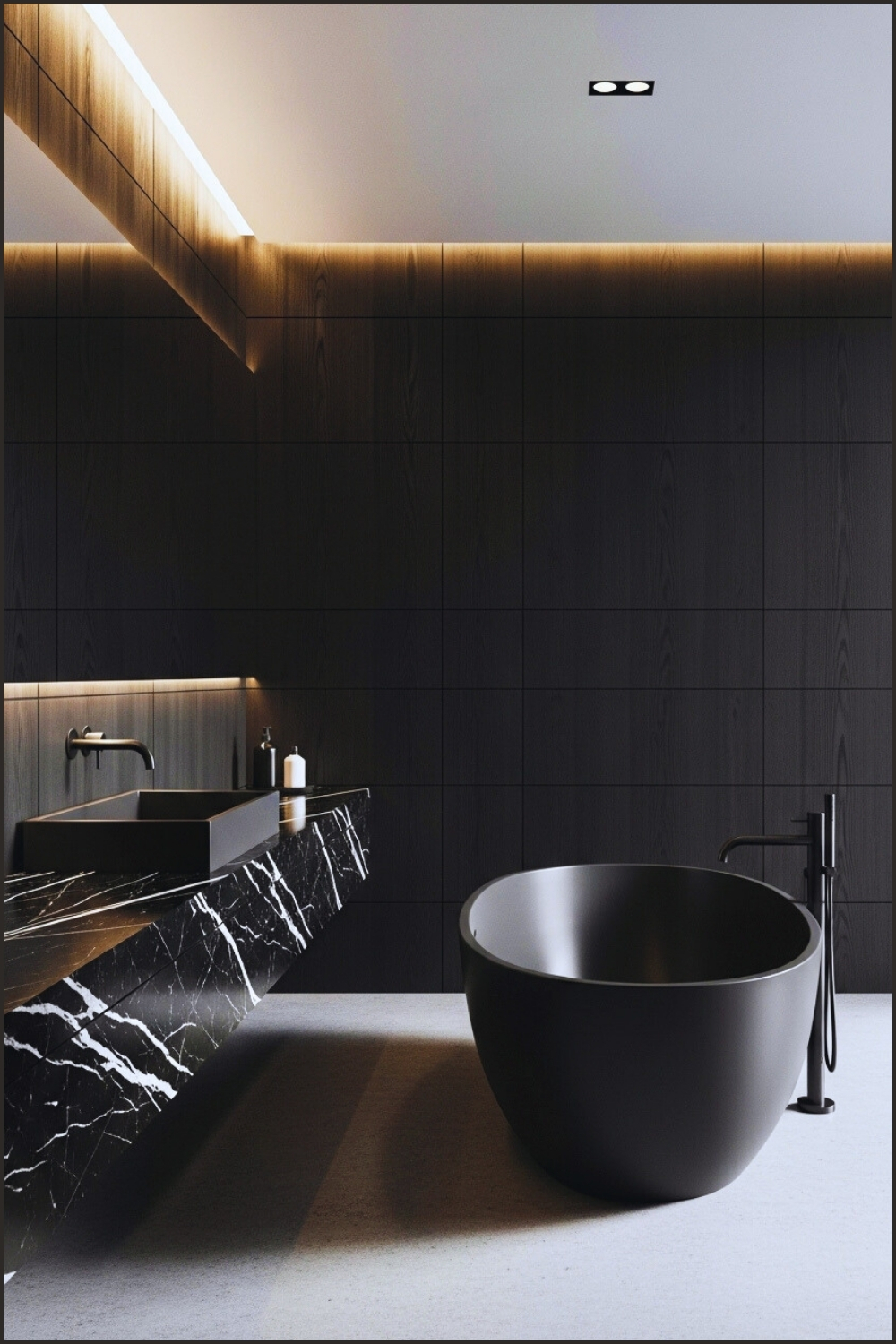 Ultra-modern Minimalist Black Bathroom, Matte Black Bathtub