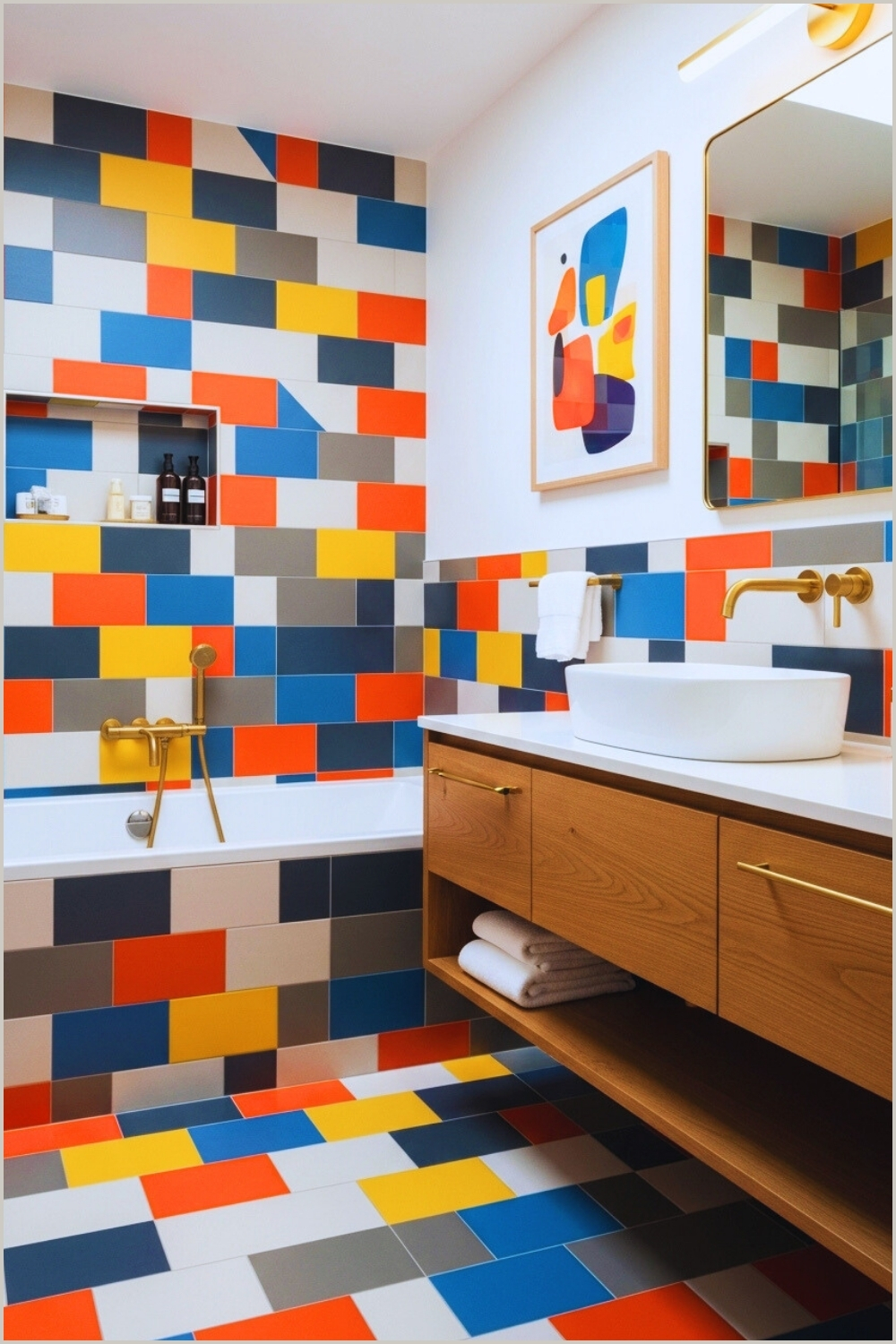 Vibrant Contemporary Bathroom With Bold Geometric Mosaic