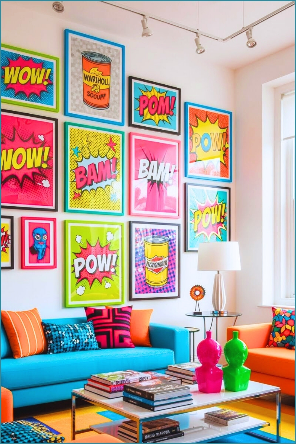 Vibrant Pop Art Gallery Wall With Neon Colored Frames