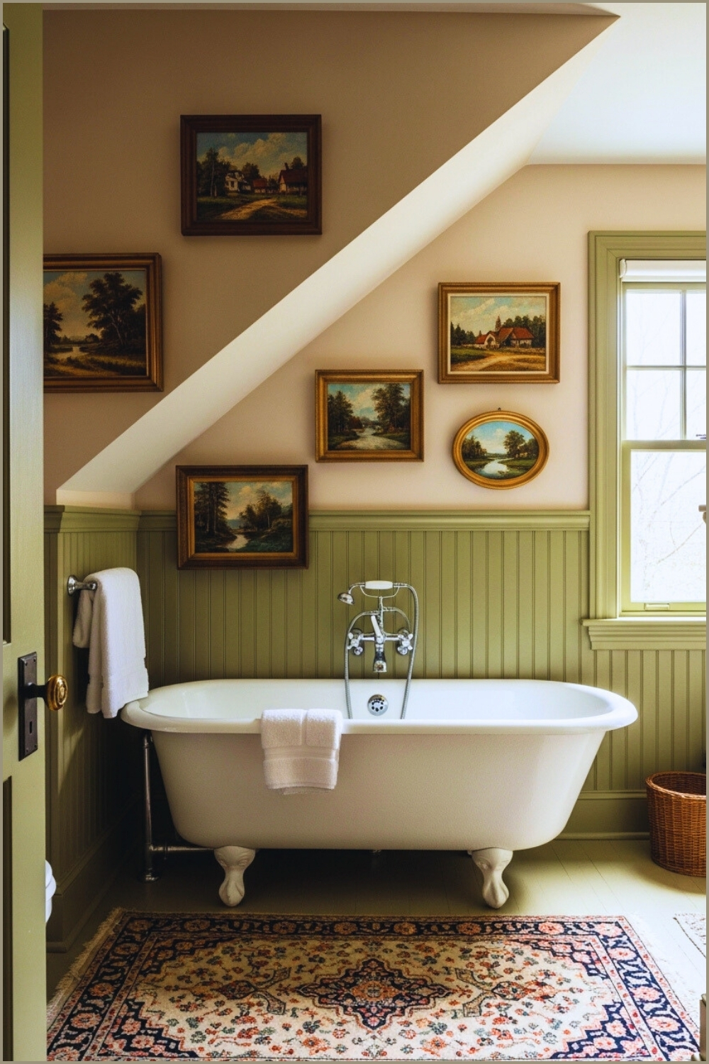 Vintage Classic Bathroom With White Clawfoot Bathtub