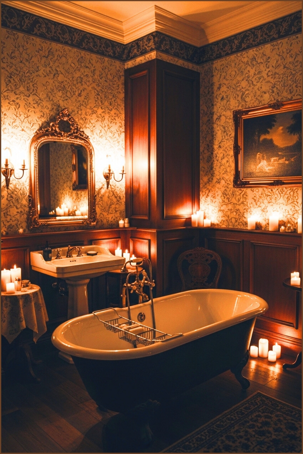 Vintage Gothic Bathroom Interior With Clawfoot Bathtub