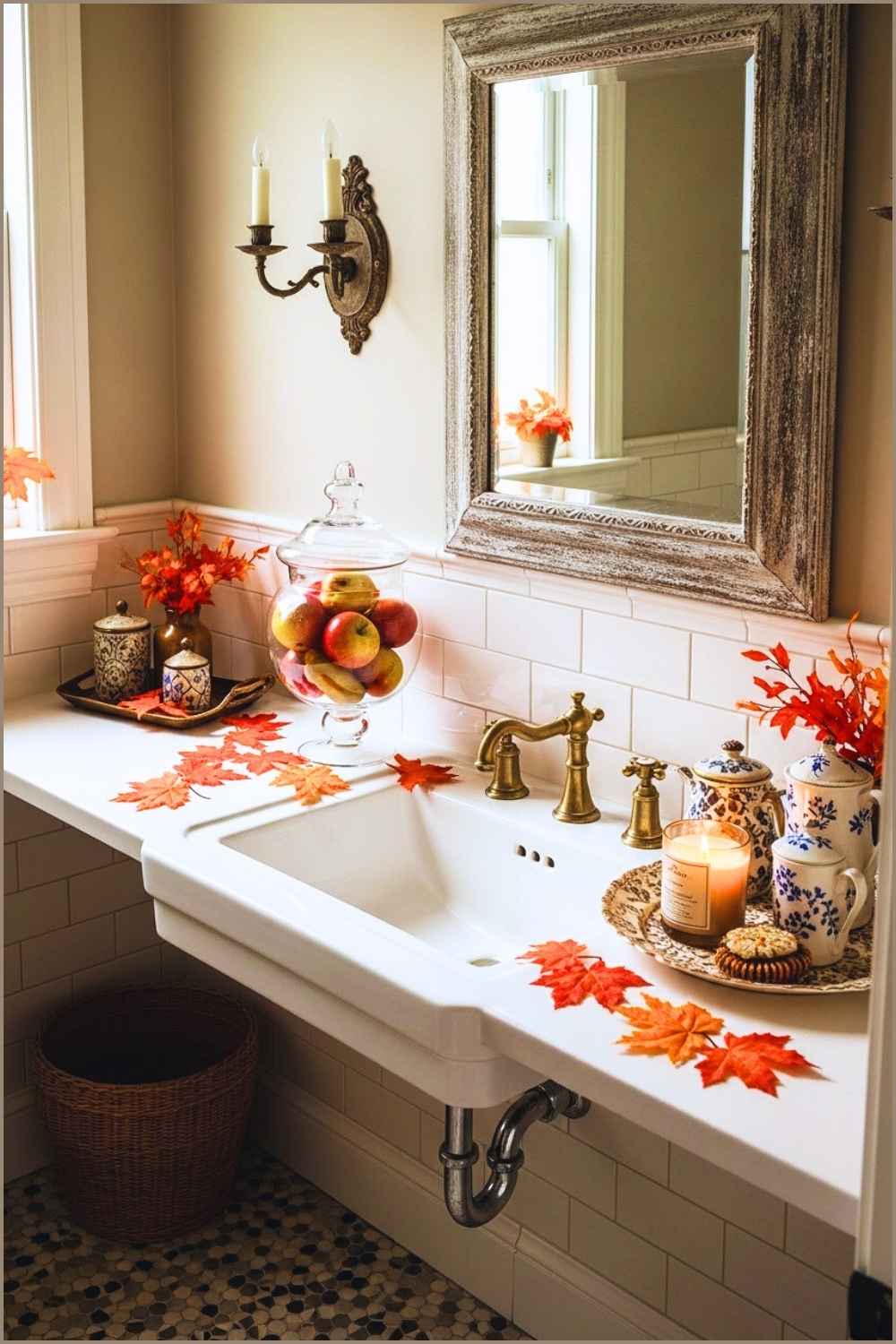 Vintage Inspired Bathroom Decorated For Autumn