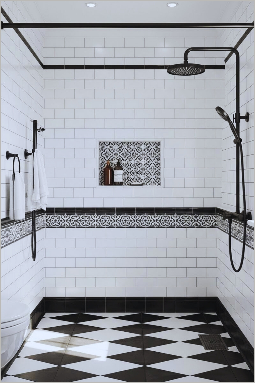 Vintage Style Black And White Bathroom With White