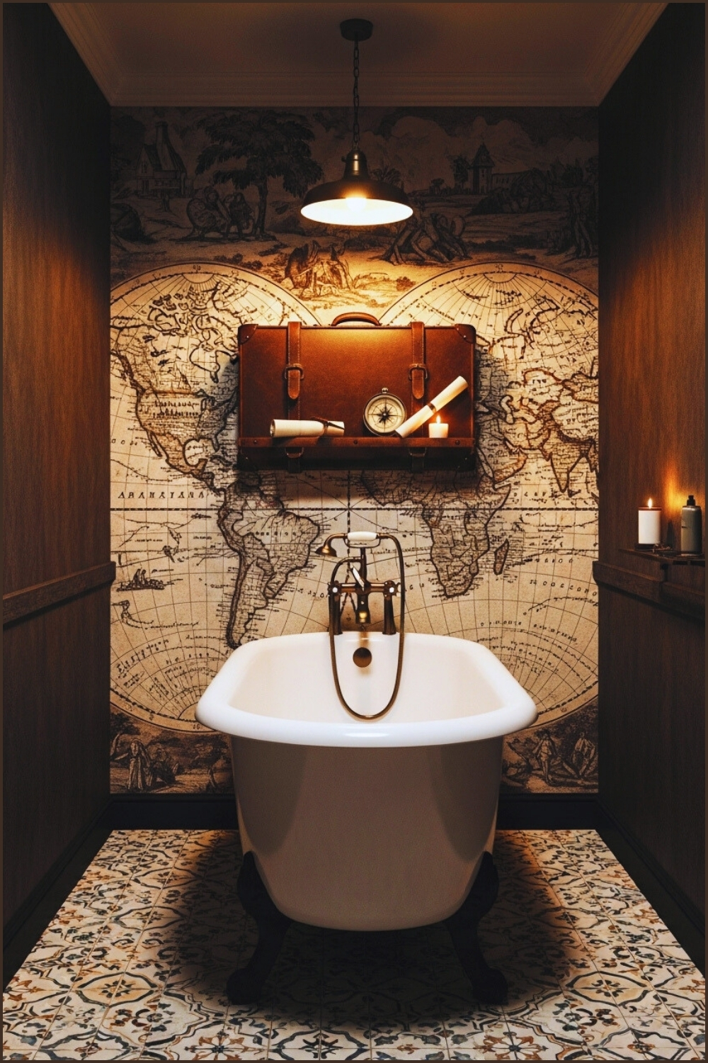 Vintage Travel-inspired Bathroom, Clawfoot Bathtub