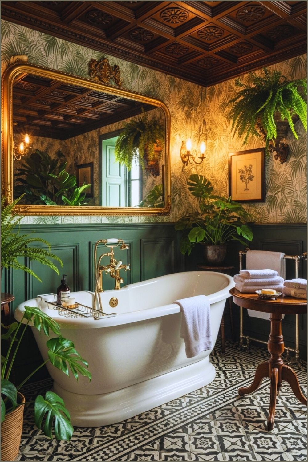 Vintage Tropical Bathroom With Freestanding White Clawfoot Tub