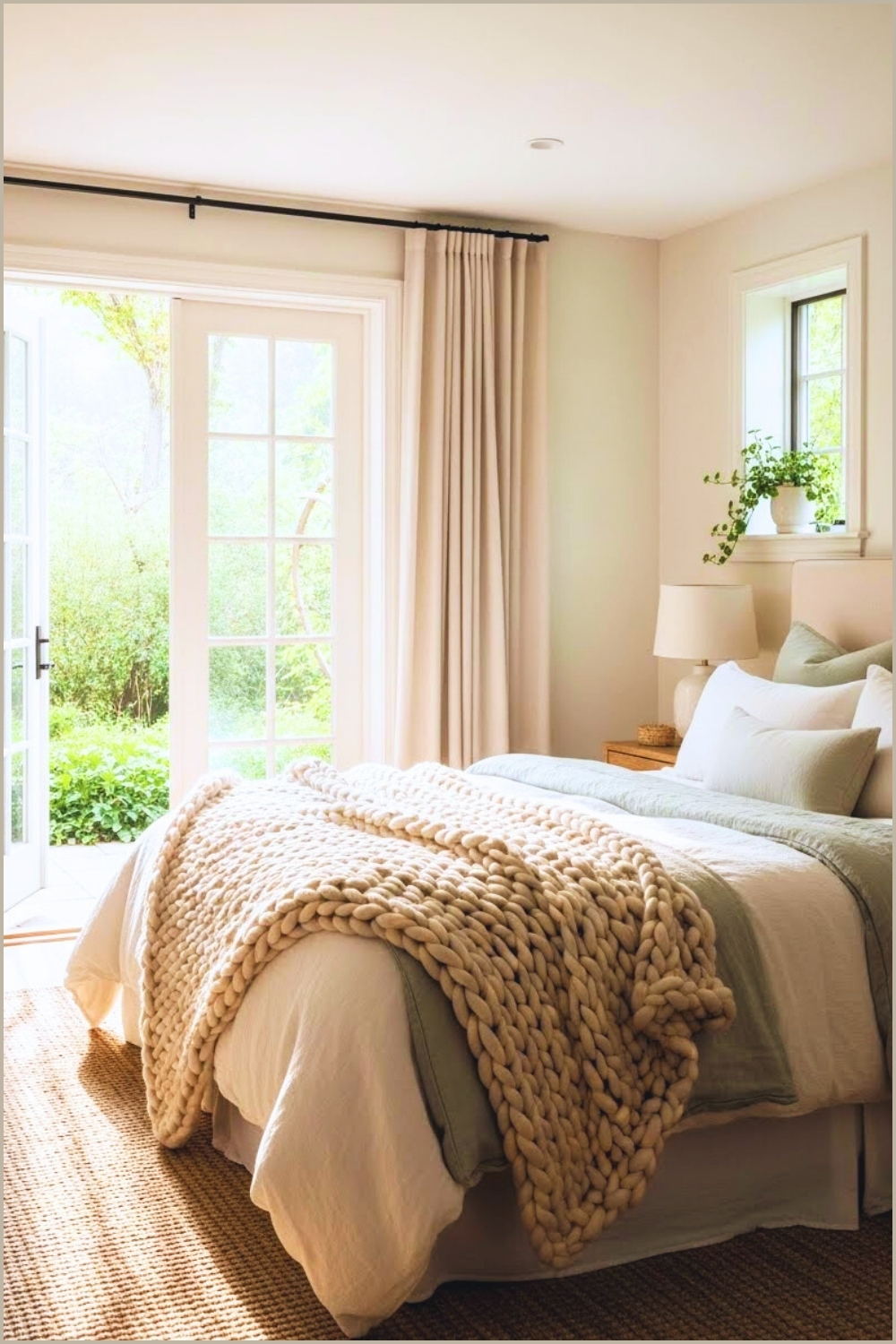 Walkout Basement Bedroom With Large French Doors Opening