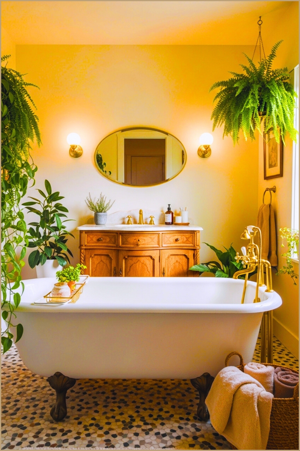 Warm Cozy Bathroom With A Classic White Clawfoot Bathtub