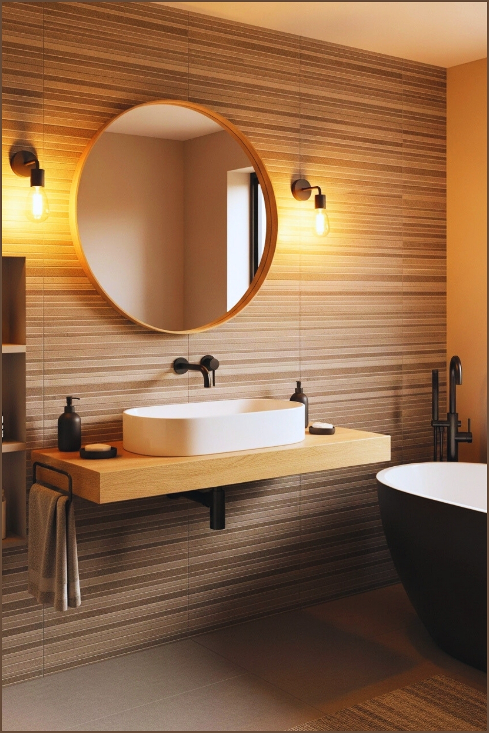 Warm Modern Bathroom With Multitone Taupe And Beige