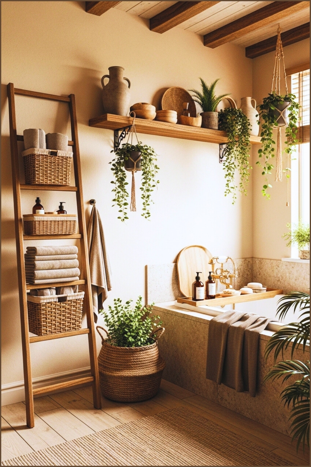 Warm Rustic Bathroom Styled With Natural Textures