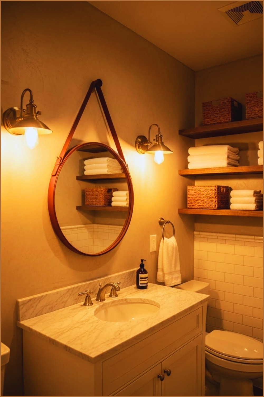 Warm Rustic Bathroom With Textured Plaster Wall
