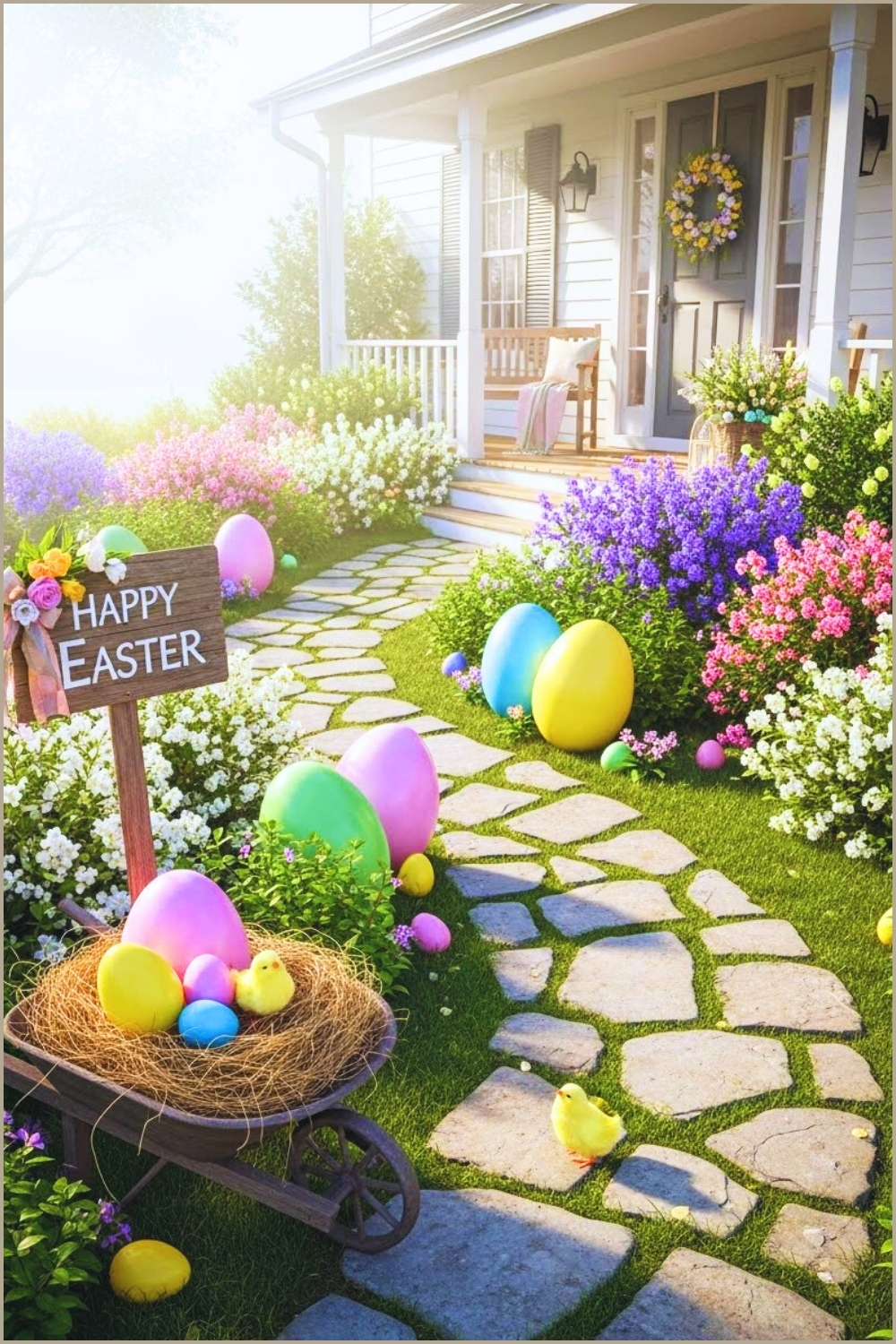 Whimsical Easter Garden Path, Stone Walkway Leading