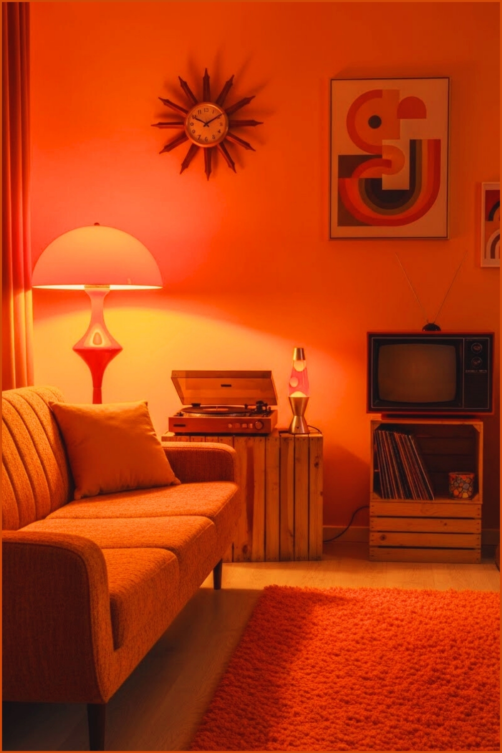 1970s Retro Living Room Interior Bold Orange And Mustard