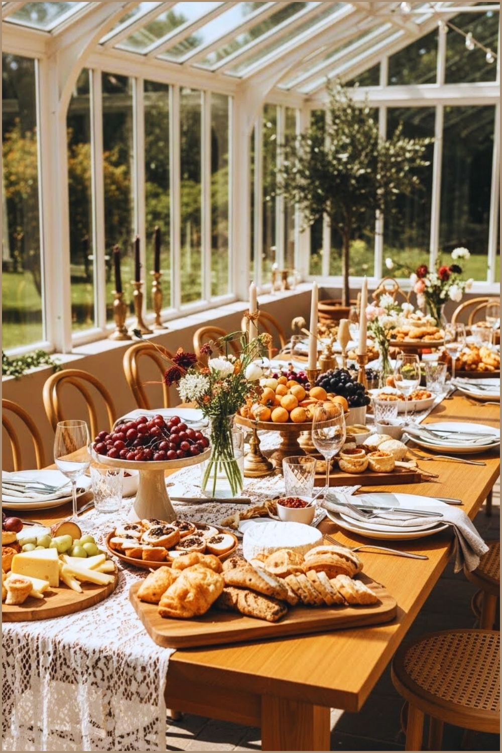 A Beautifully Styled Long Wooden Table Set For A Gourmet