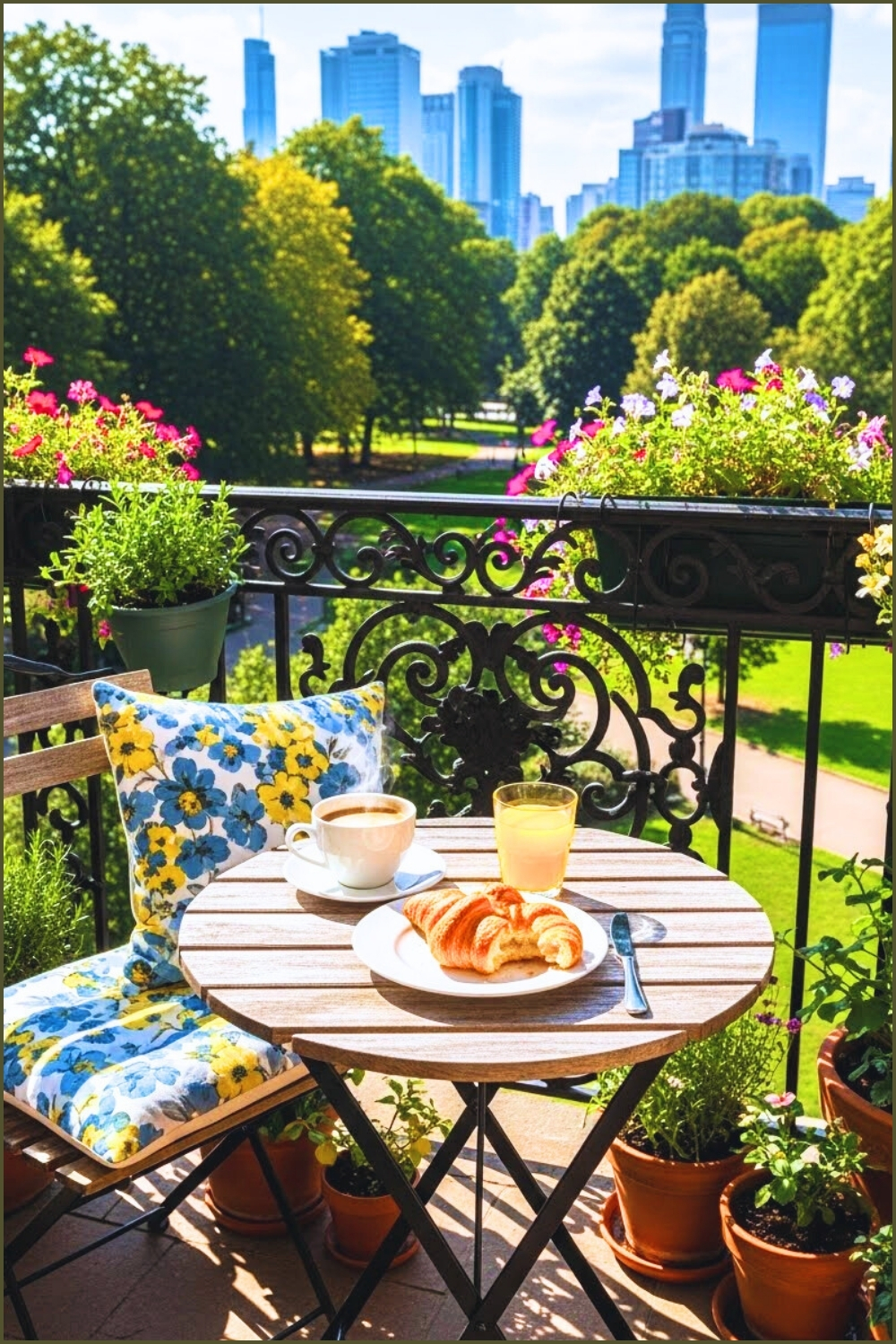 A Charming Balcony Breakfast Setup With A Small Foldable