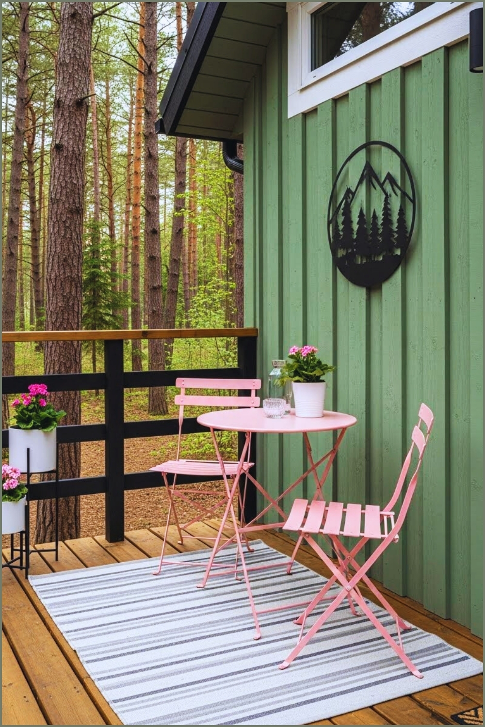 A Charming Tiny Cabin Porch Nestled In A Lush Forest