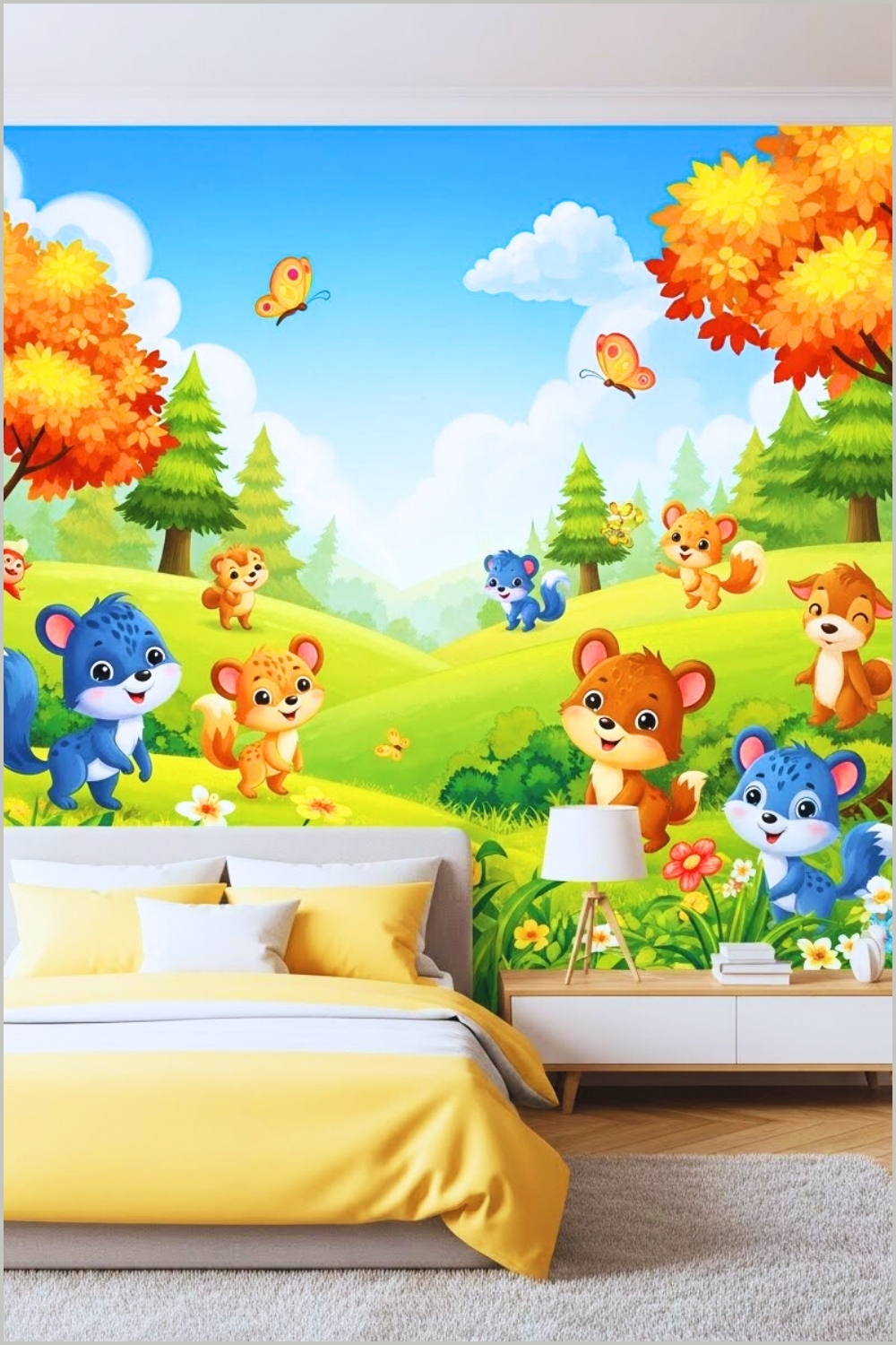 A Cheerful Children’s Bedroom Featuring A Large Whimsical