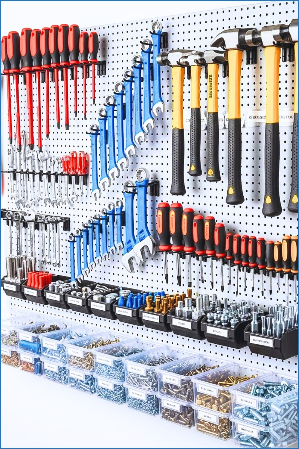 A Clean Garage Pegboard Wall With Neatly Arranged Hammers