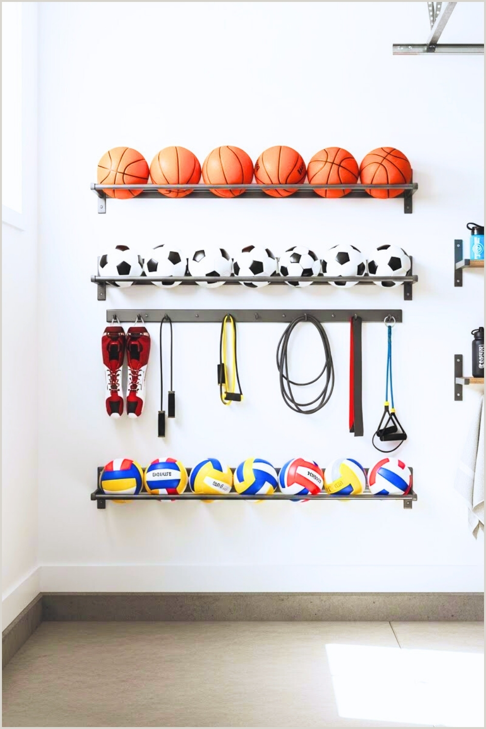 A Clean Garage Wall Featuring Wall-mounted Racks Holding