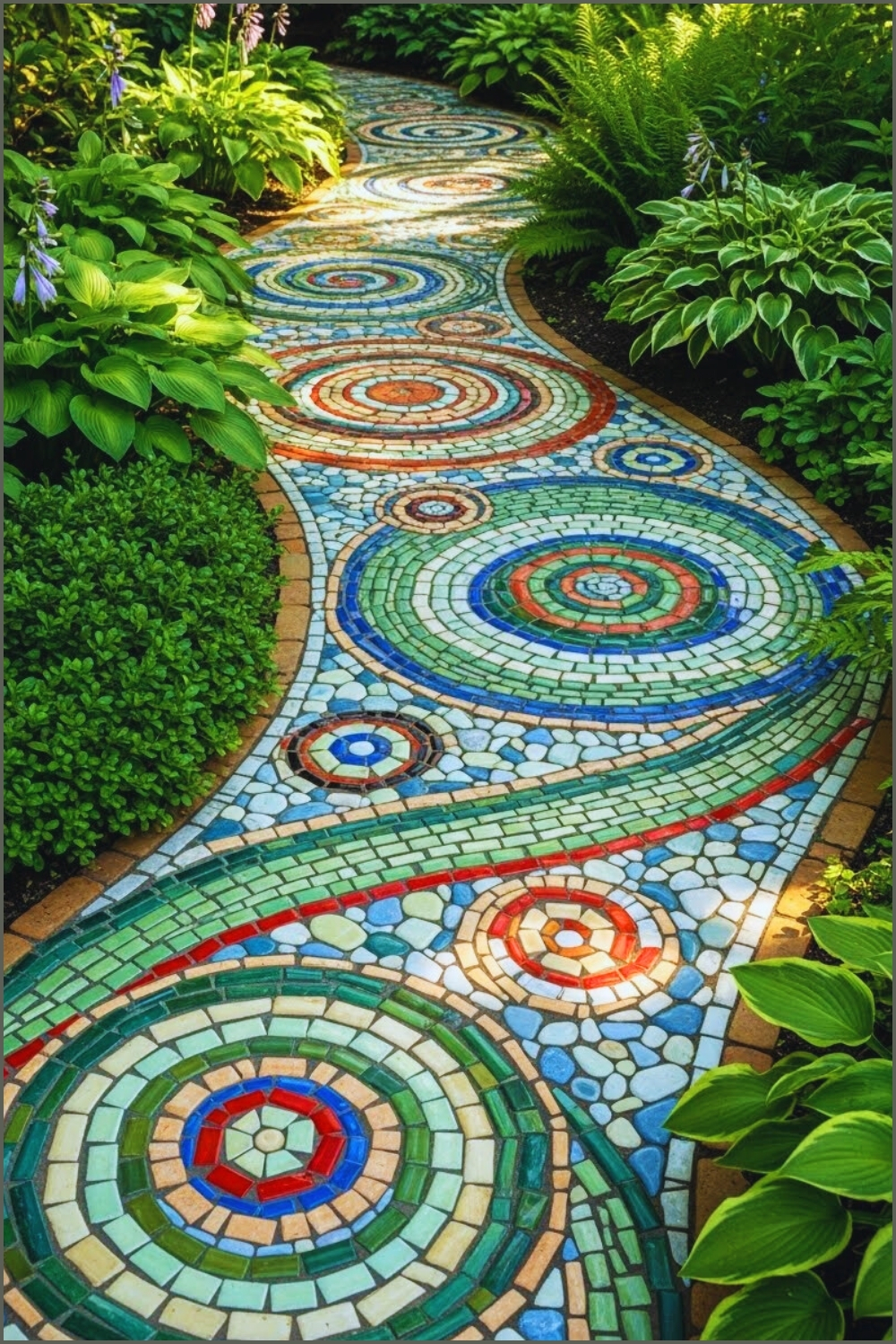 A Colorful Stone Mosaic Garden Pathway With Intricate