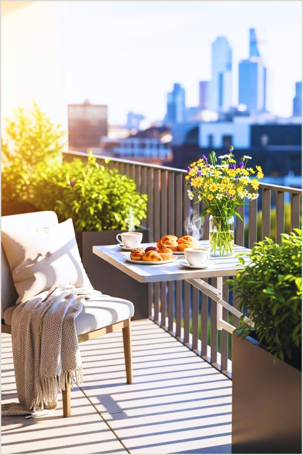 A Cozy Balcony Breakfast Setup With A Fold Down