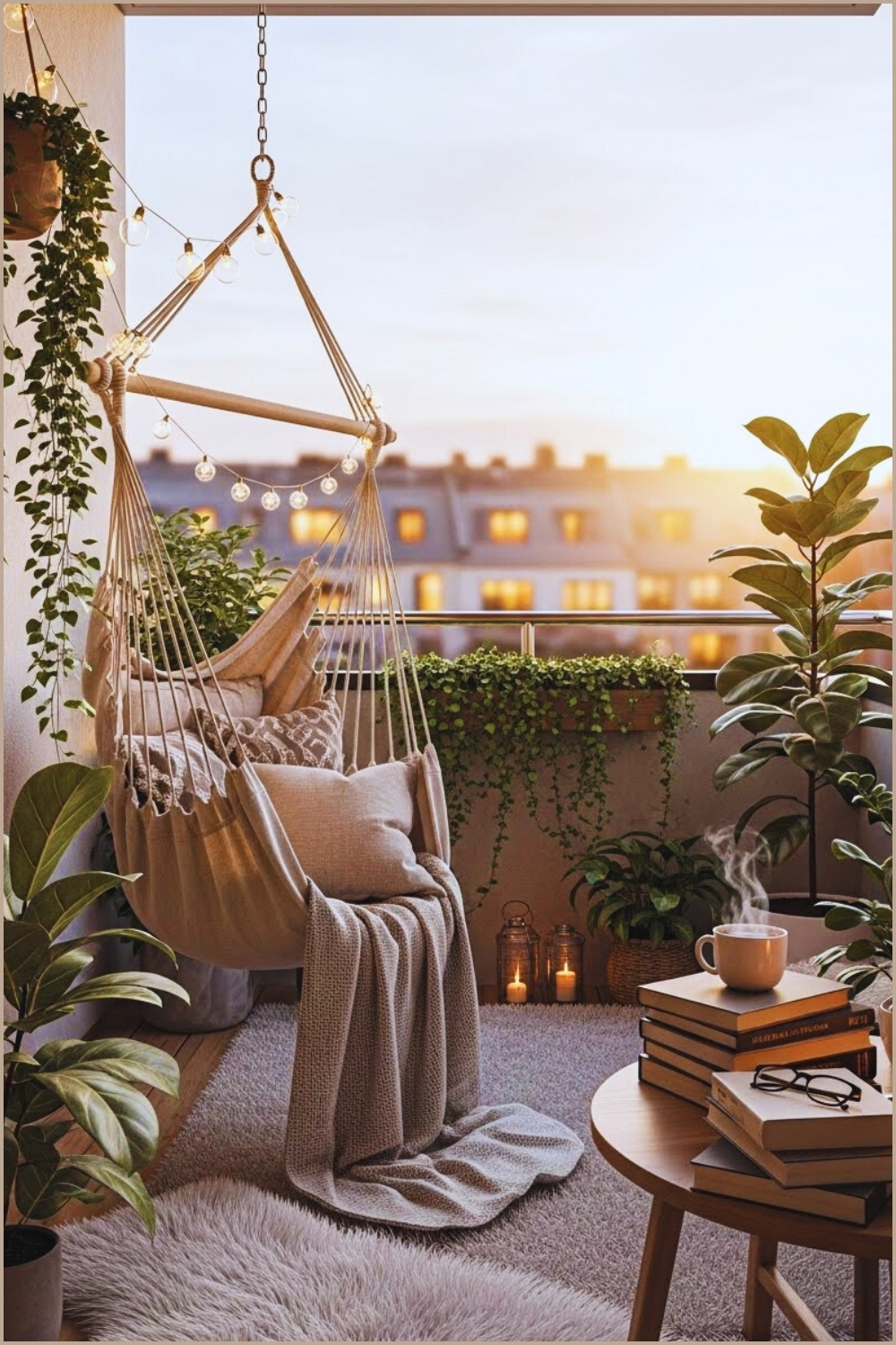 A Cozy Balcony Reading Nook With A Hanging Hammock