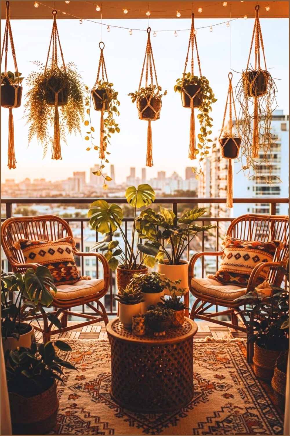 A Cozy Bohemian Balcony Decorated With Hanging