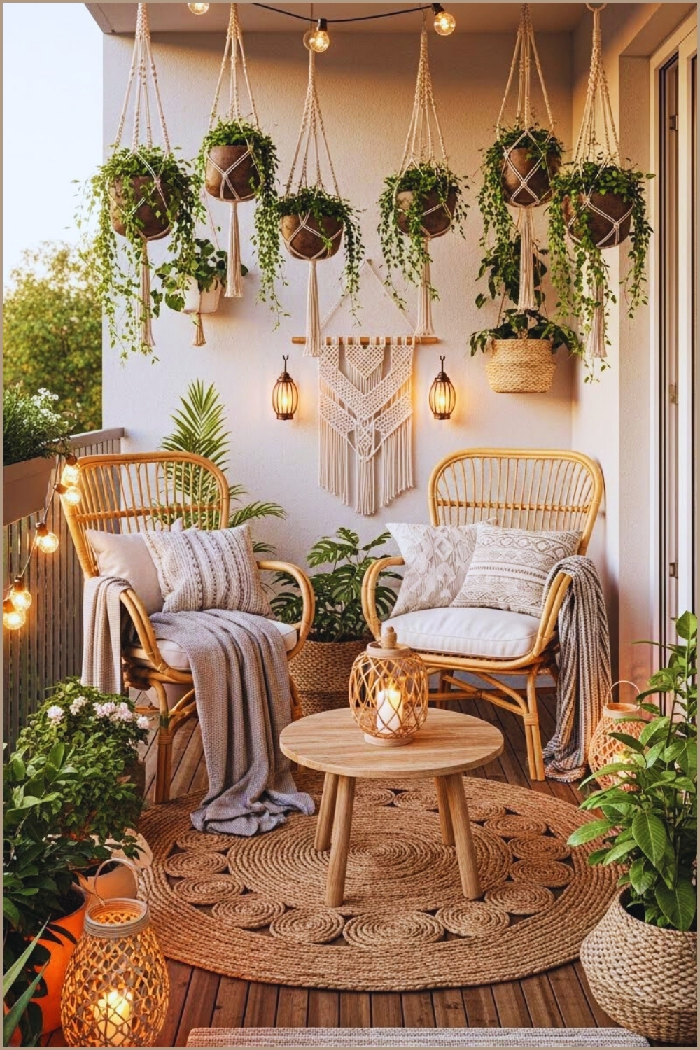 A Cozy Bohemian Balcony Decorated With Lush Hanging