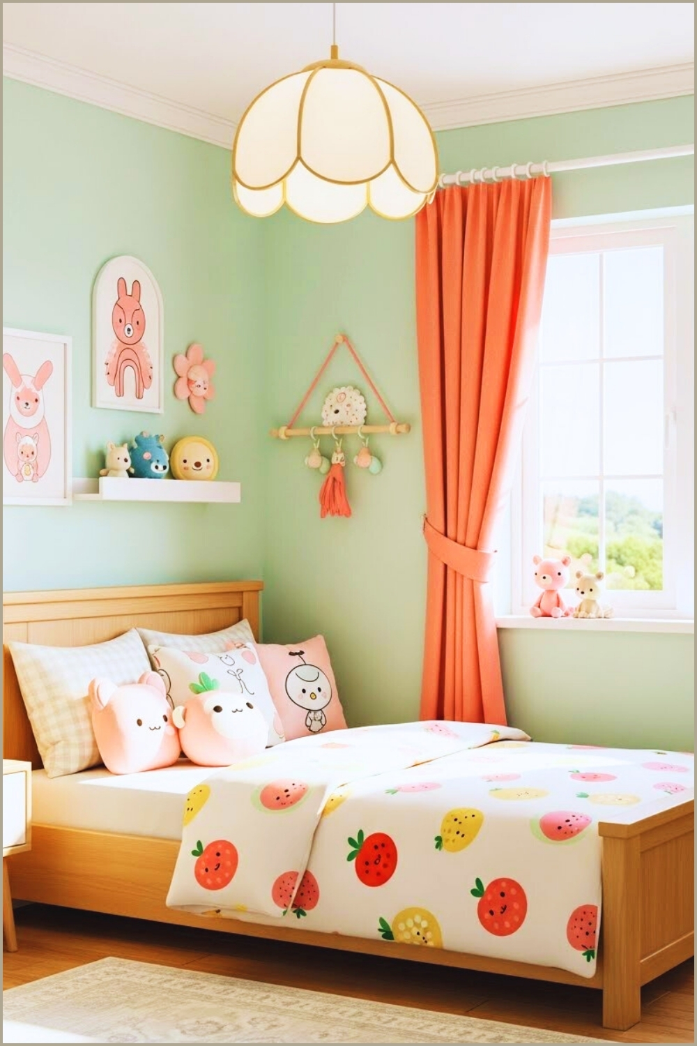 A Cozy Children S Bedroom With Soft Mint Green Walls