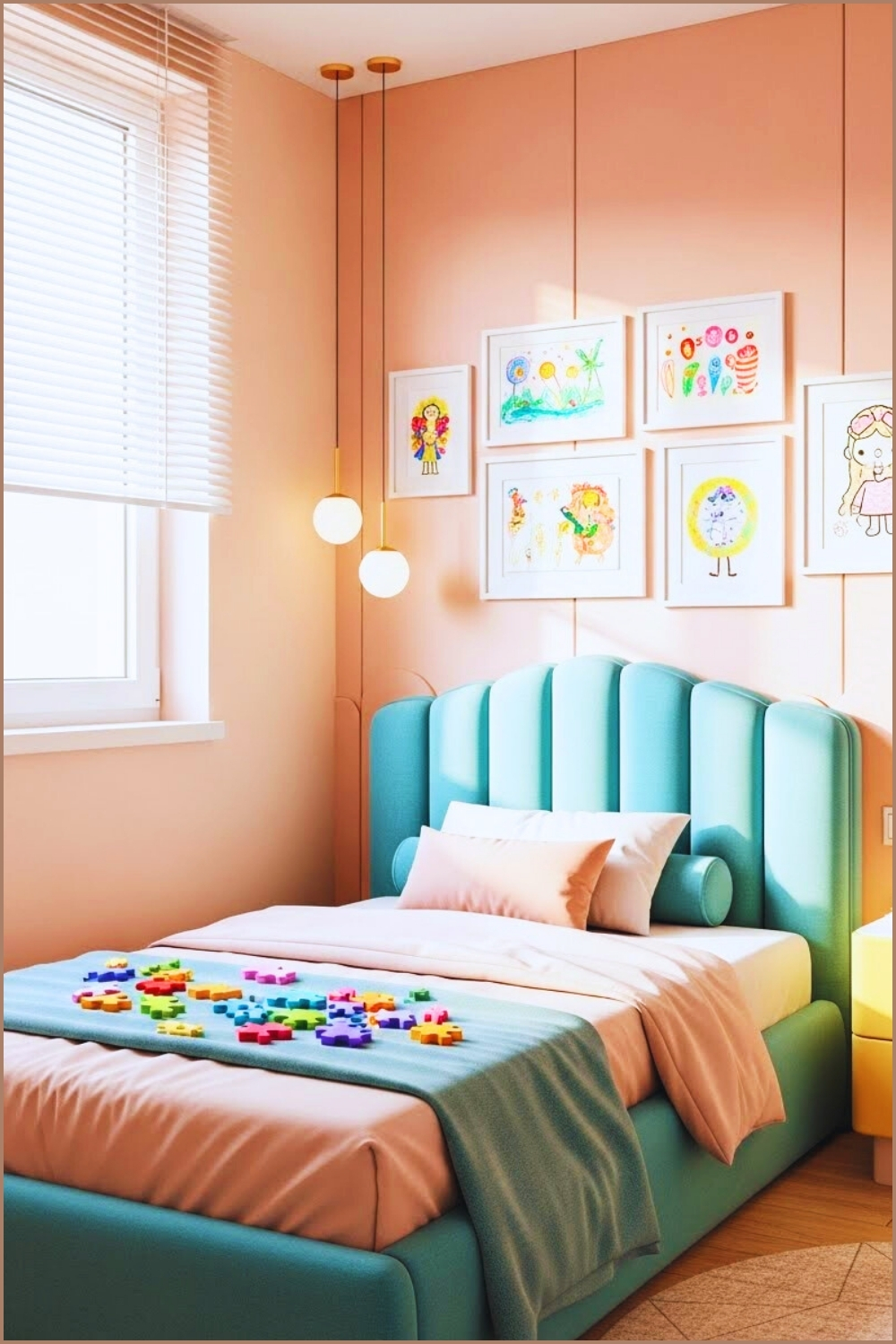 A Cozy Children’s Bedroom With Soft Peach Pink Walls