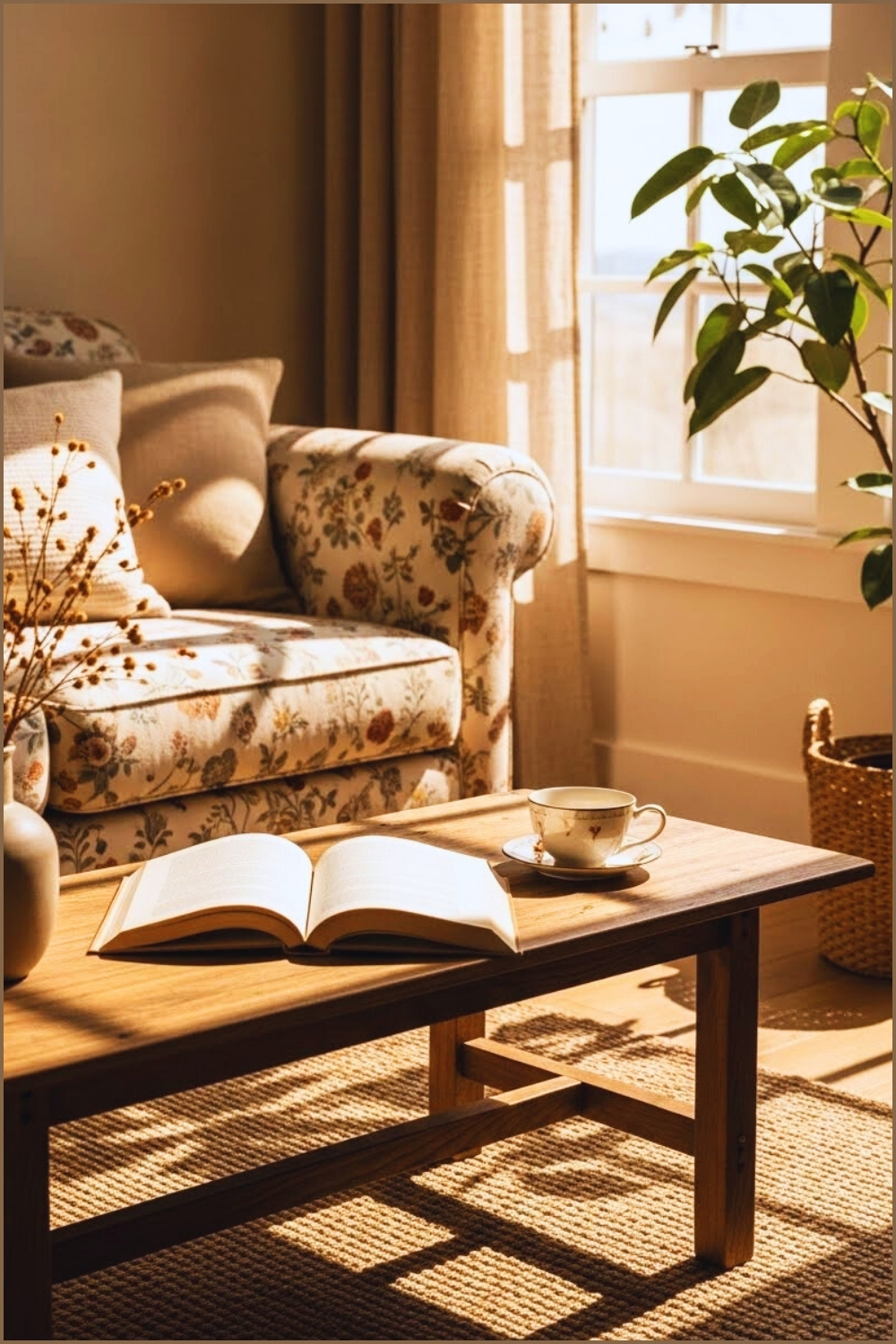 A Cozy Cottagecore Living Room Scene Captured In Warm