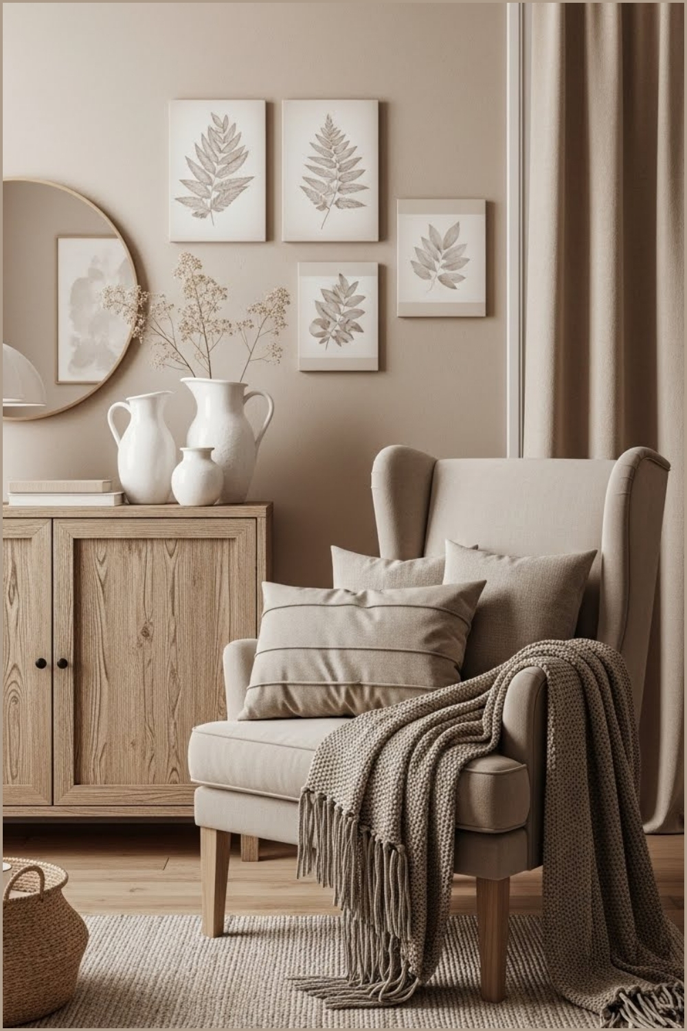 A Cozy Neutral Living Room Corner With A Scandinavian