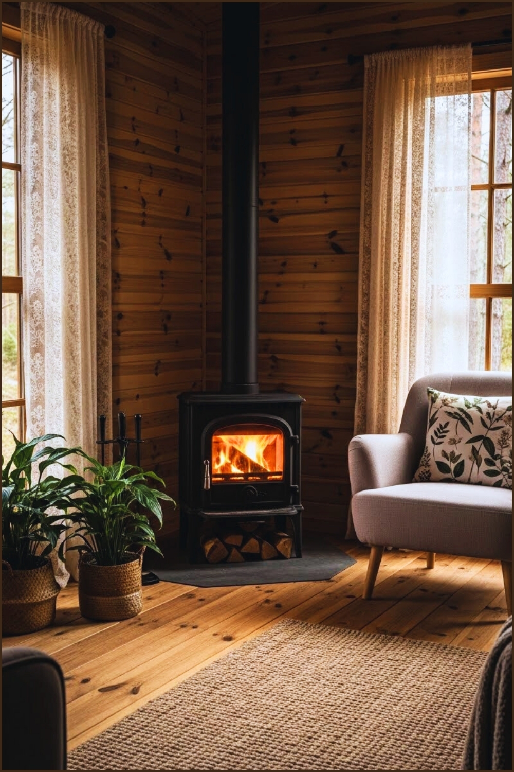 A Cozy Rustic Cottagecore Cabin Living Room With Warm