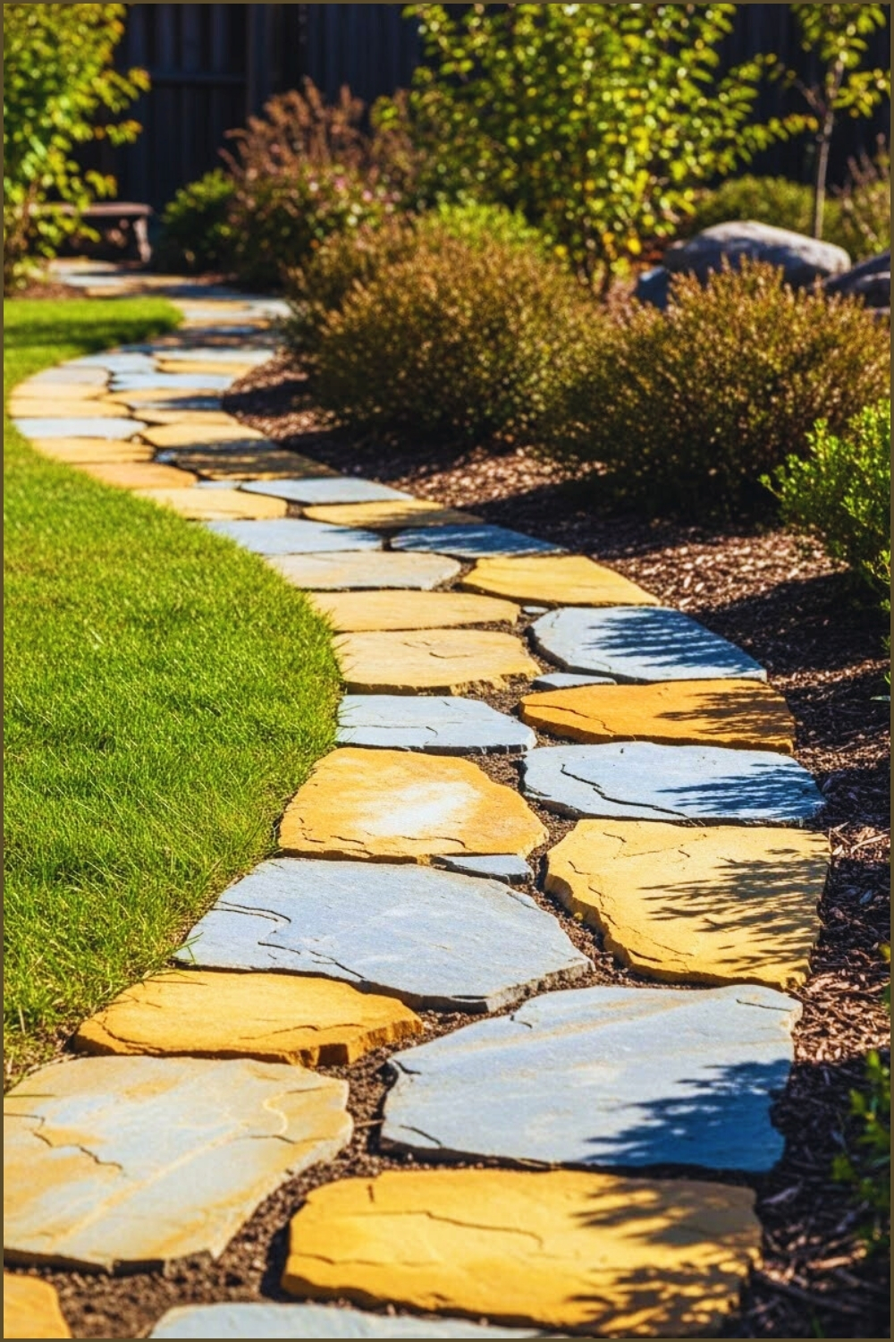A Curving Garden Pathway Made From Irregular Multicolored