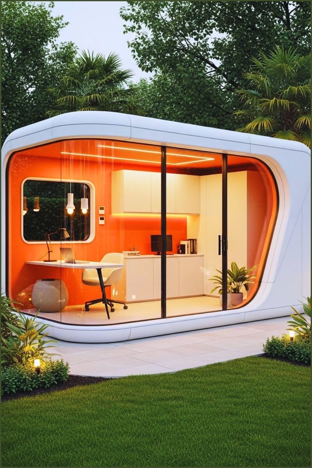 A Futuristic Backyard Office Pod With Smooth Rounded Architecture