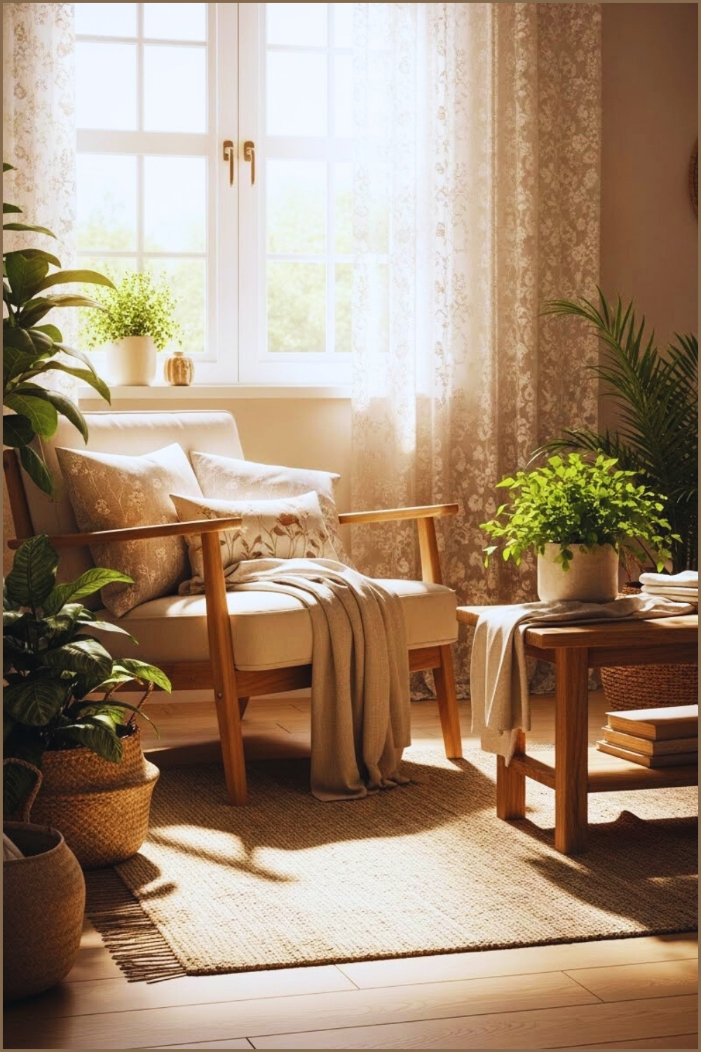 A Gentle Cottagecore Reading Nook Filled With Warm Morning Sunlight