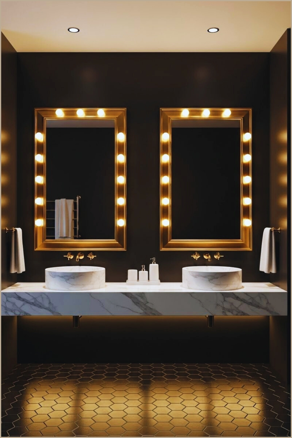 A Luxurious Modern Bathroom With Dramatic Warm Lighting