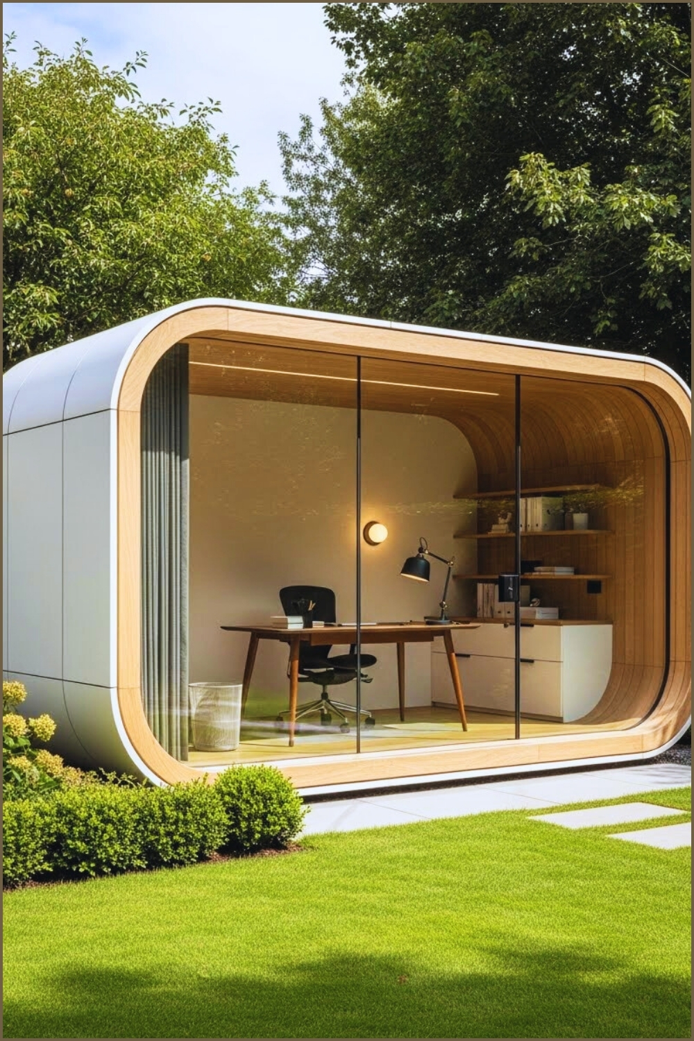 A Luxury Backyard Office Pod With Smooth Organic Capsule-shaped