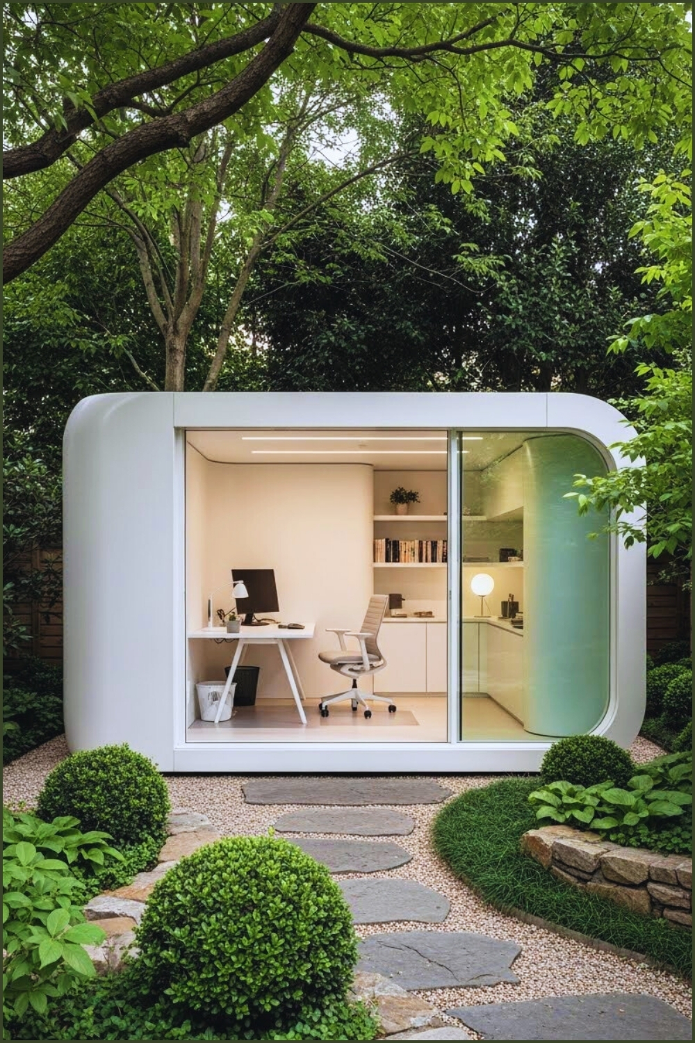A Minimalist Backyard Office Pod With Smooth Organic