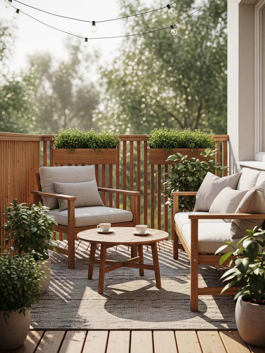 A Minimalist Scandinavian Balcony With Natural Wooden